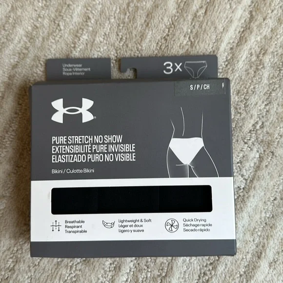 NWT Set of 3 Under Armour Pure Stretch Women's Black No Show Bikini Size Small - Picture 5 of 12